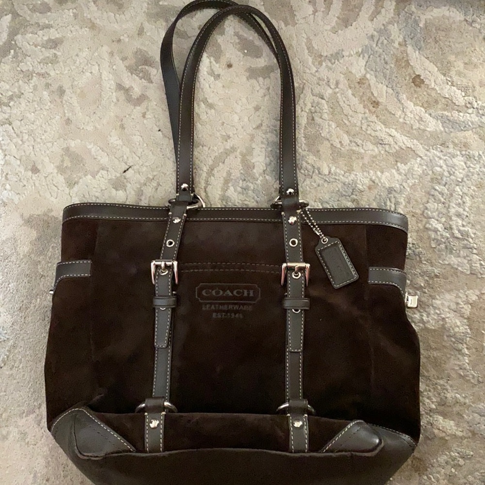 Coach brown suede tote